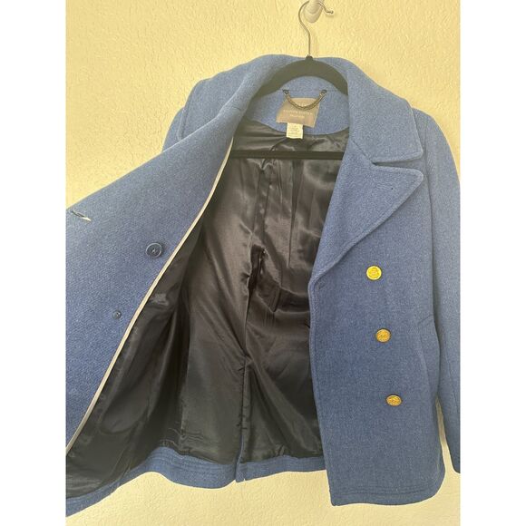 J Crew Majesty Stadium Cloth by Nello Gori Cobalt Blue Wool Pea Coat Size 0 - Picture 4 of 7